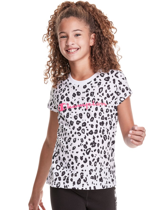 Champion Classic Graphic Leopard Print T-Shirt Meisjes - Wit - Belgie 1479PGKBH